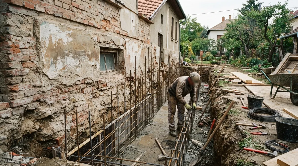 Régi ház alapjának megerősítése: süllyedés, aláfalazás, injektálás