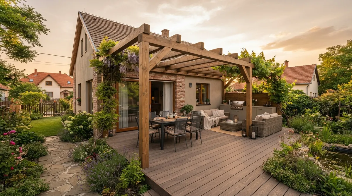 Terasz építése: alépítmény, burkolat, fedés és outdoor living
